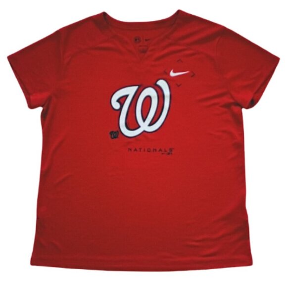 Nike Dry-FIT Washington Nationals V-Neck Tee Women's L Red Athletic T-Shirt - Picture 8 of 10